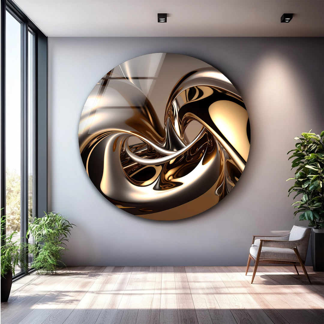 Molten Bronze Mirage – Abstract Metallic Swirl Glass Wall Art