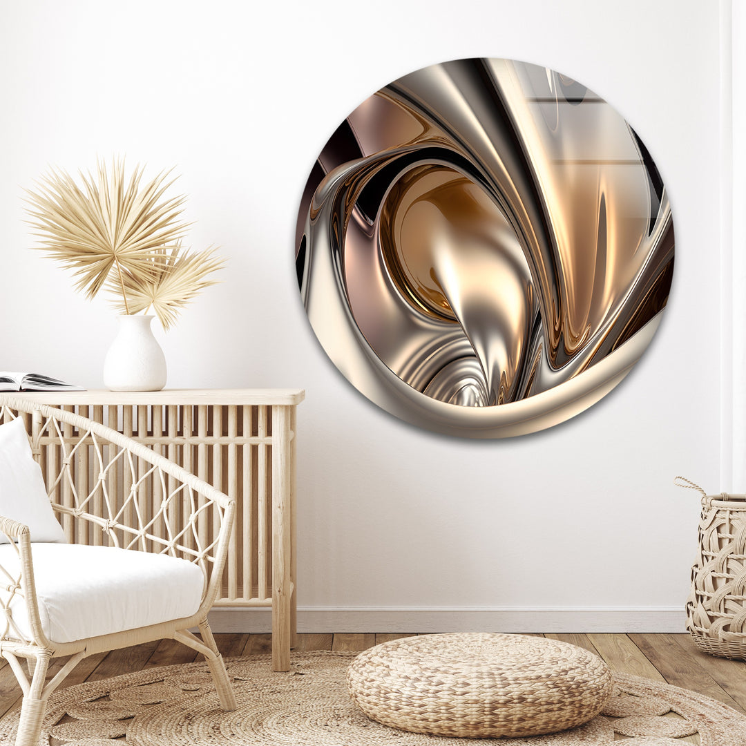 Champagne Alloy Flow – Abstract Gold & Silver Chrome Glass Wall Art