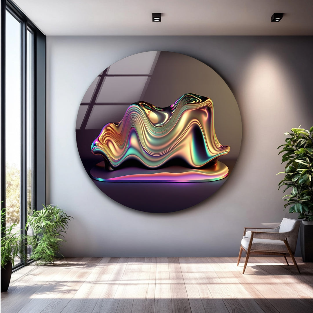 Chromatic Sculpted Form – Iridescent Metallic Shape Glass Wall Art