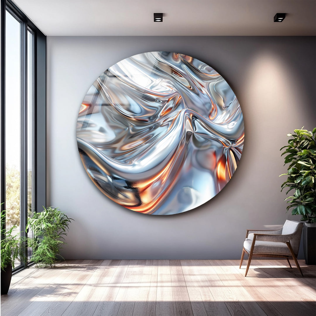 Luminous Steel Drift – Abstract Chrome Silver Glass Wall Art
