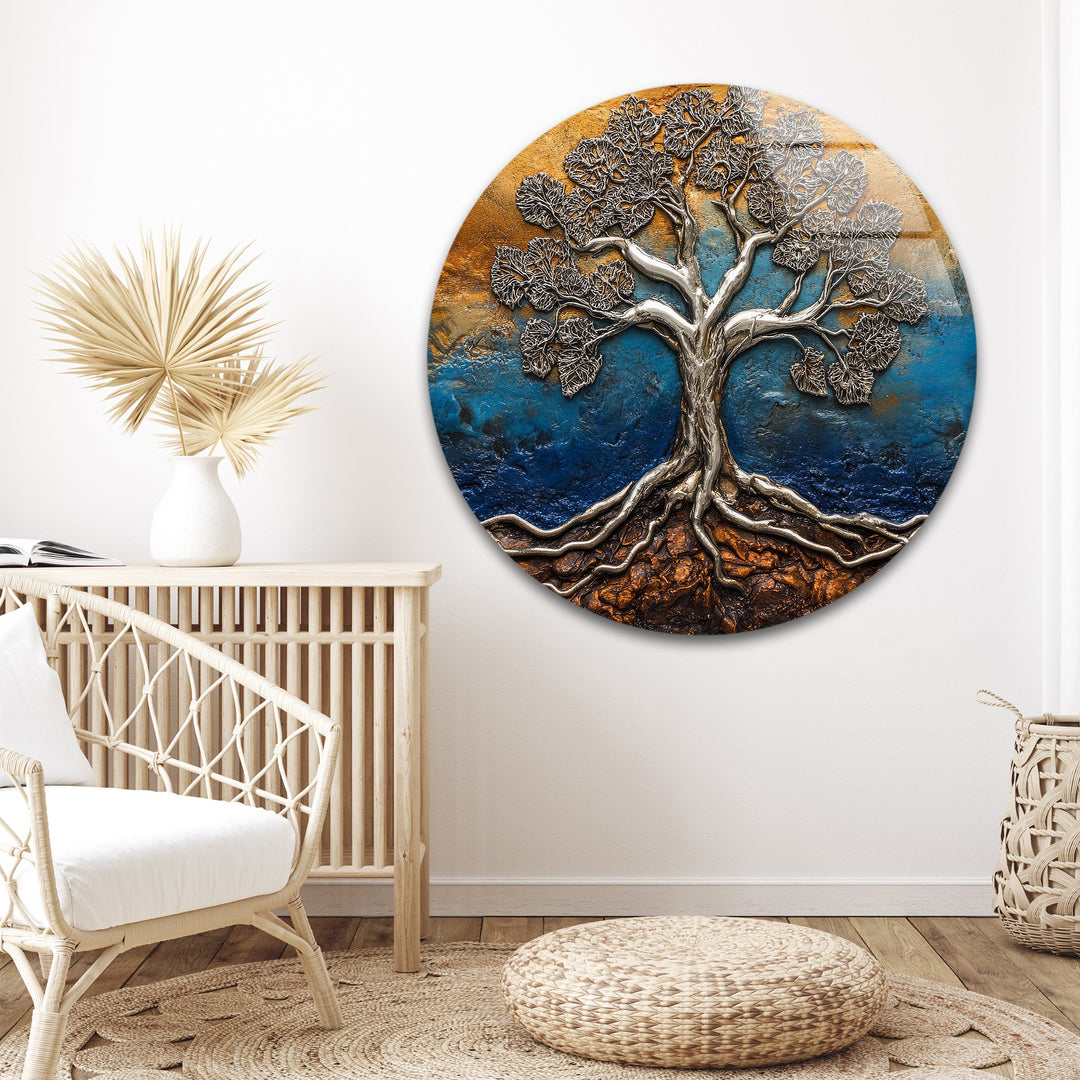 Eternal Roots Bronze – Sculpted Metallic Tree Glass Wall Art