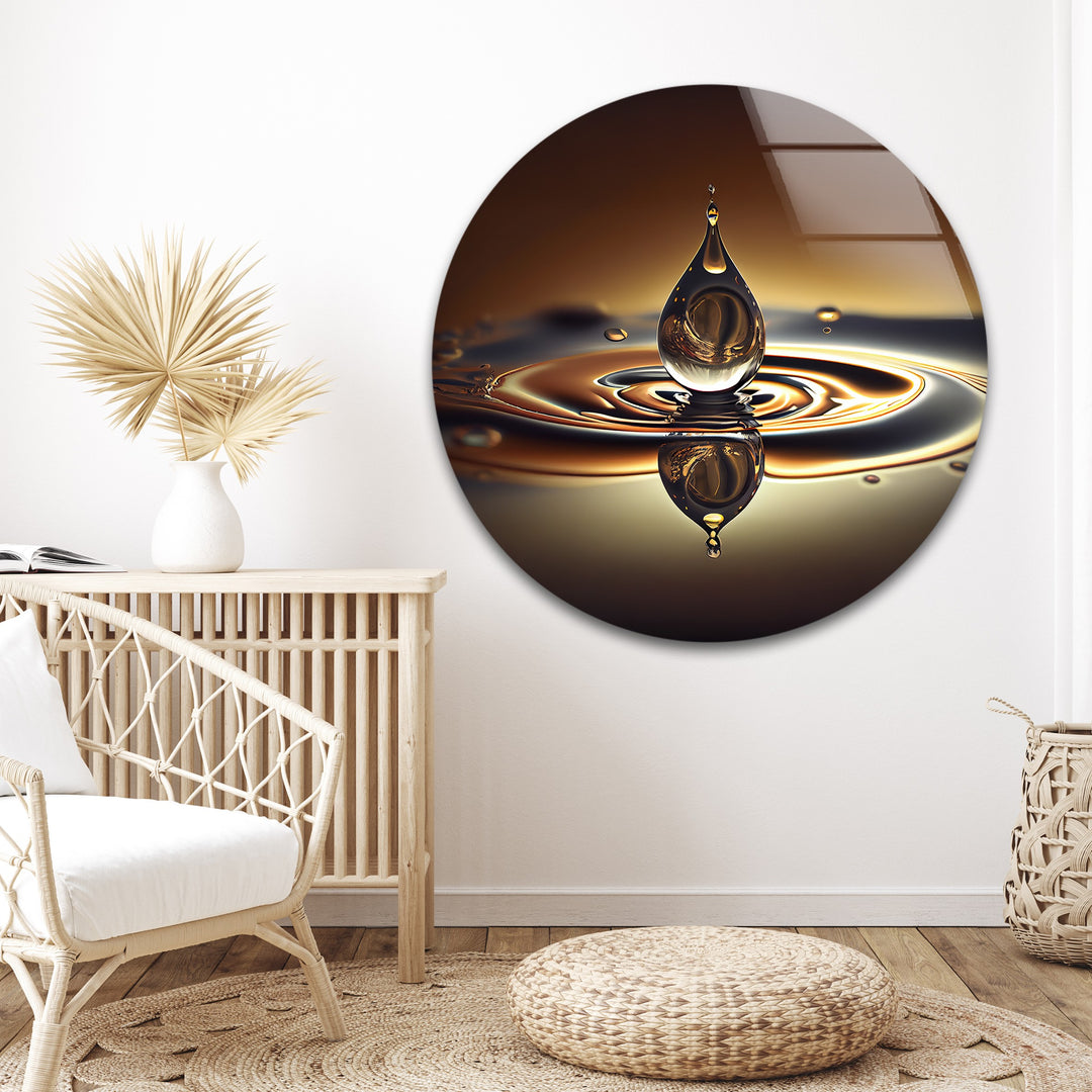 GoldenFlux Droplet Resonance – Liquid Harmony Glass Wall Art