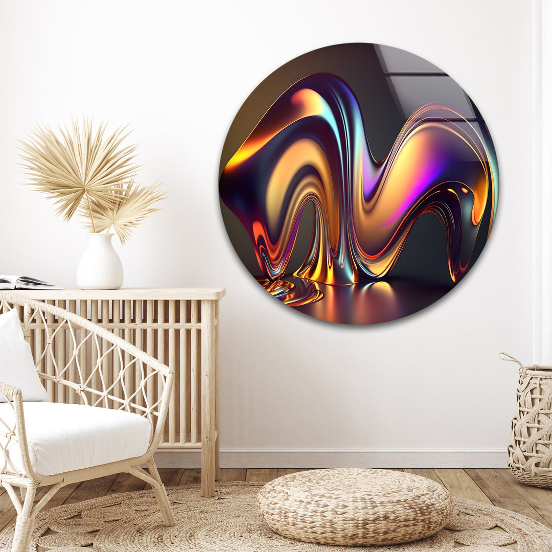 Radiant Melt Form – Iridescent Liquid Sculpture Glass Wall Art