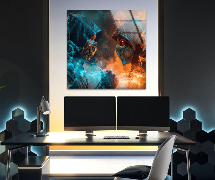Mortal Kombat Sub Zero vs Scorpion Glass Wall Art,  glass art painting, glass art for the Wall