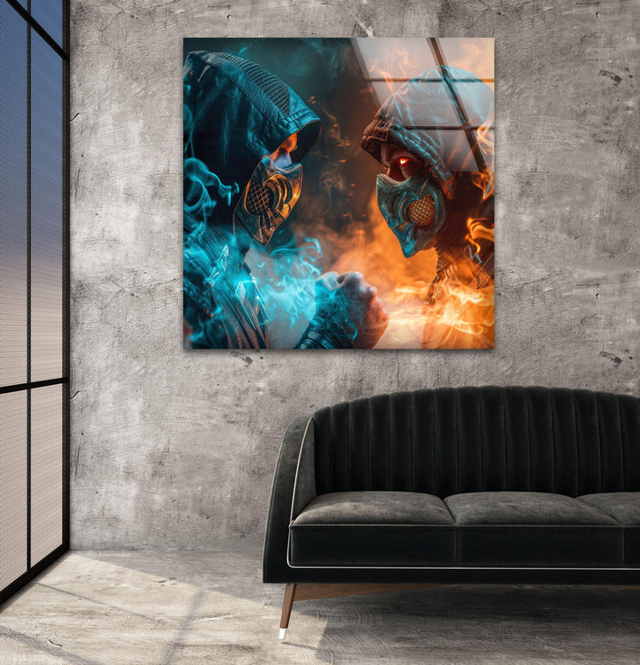 Mortal Kombat Sub Zero vs Scorpion Glass Wall Art,  art glass wall art, glass wall art pictures