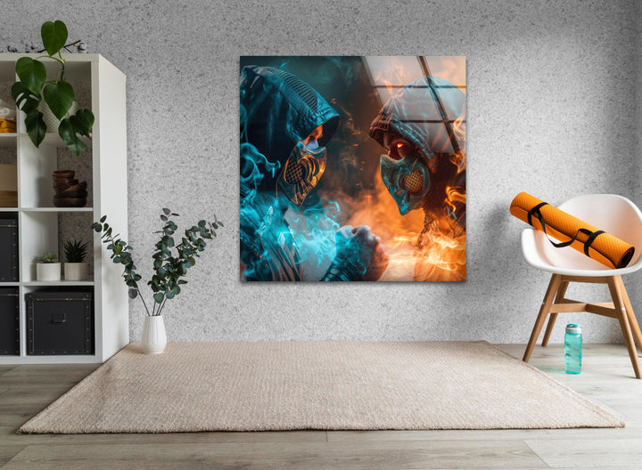 Mortal Kombat Sub Zero vs Scorpion Glass Wall Art,  glass pictures for Wall, glass prints wall art