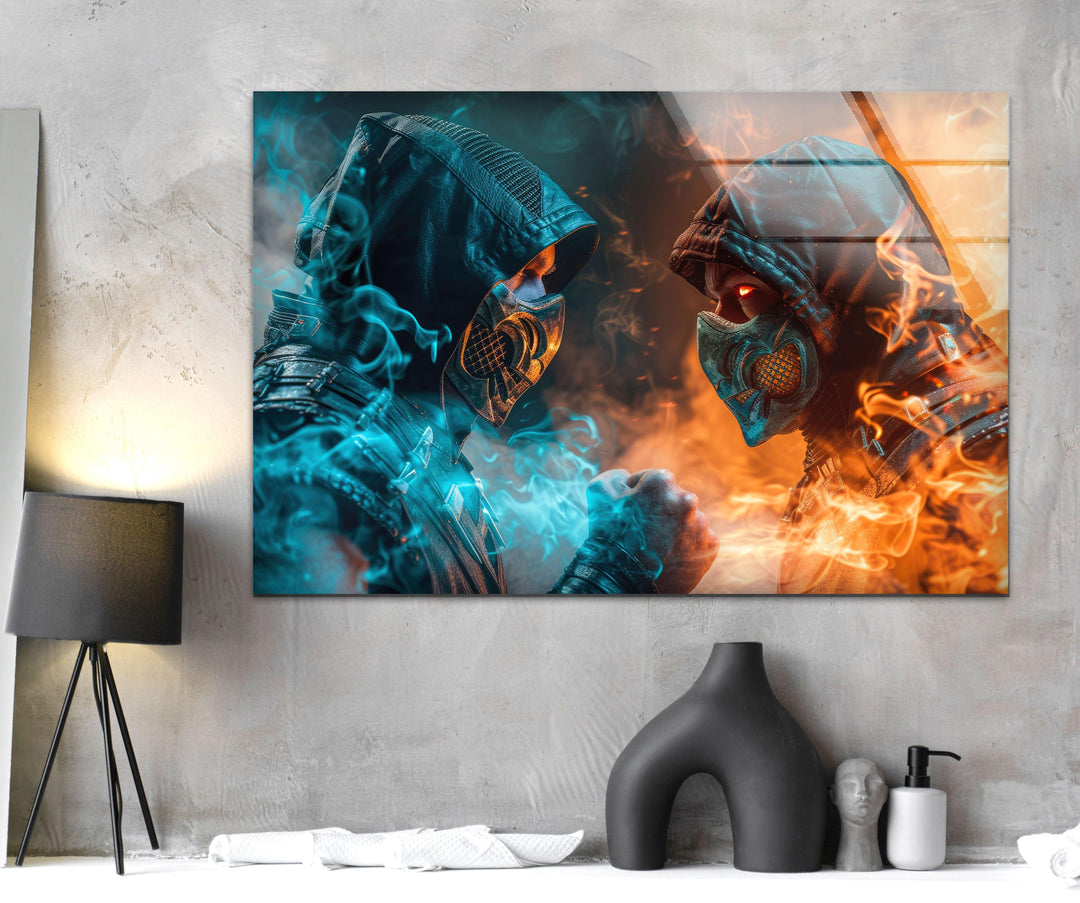 Mortal Kombat Sub Zero vs Scorpion Glass Wall Art, picture on glass wall art, photos printed on glass