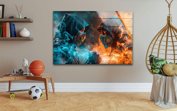 Mortal Kombat Sub Zero vs Scorpion Glass Wall Art,  photo print on glass, prints on glass wall art