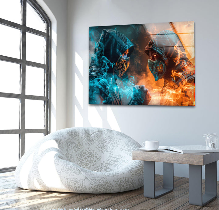 Mortal Kombat Sub Zero vs Scorpion Glass Wall Art,  glass photo prints, glass picture prints