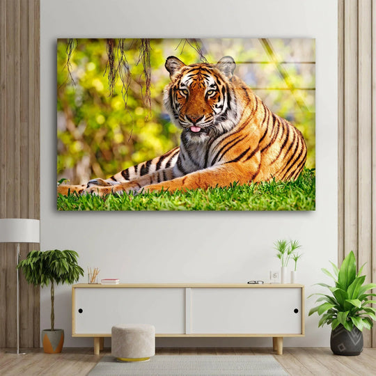 A Tiger on The Grass Glass Wall Art glass art painting, glass art for the Wall