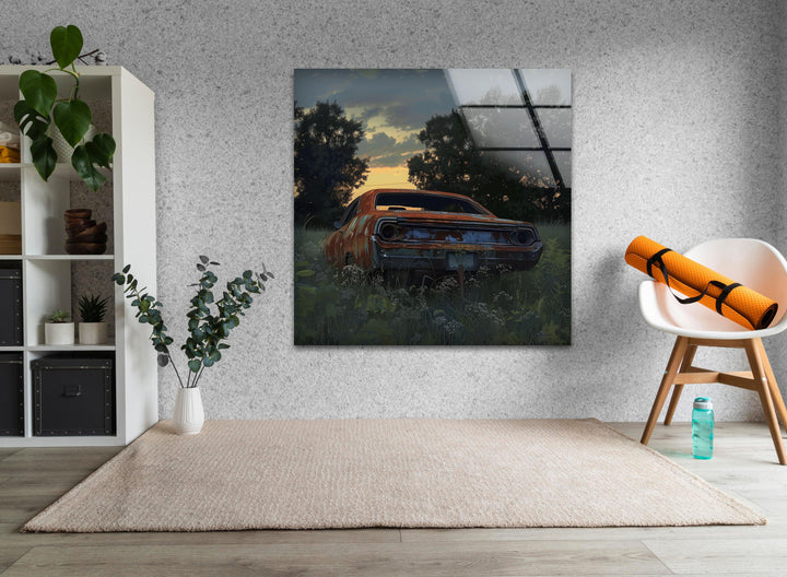 Muscle-Car-Vintage-Wandkunst aus Glas