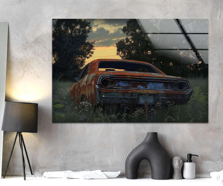 Muscle-Car-Vintage-Wandkunst aus Glas
