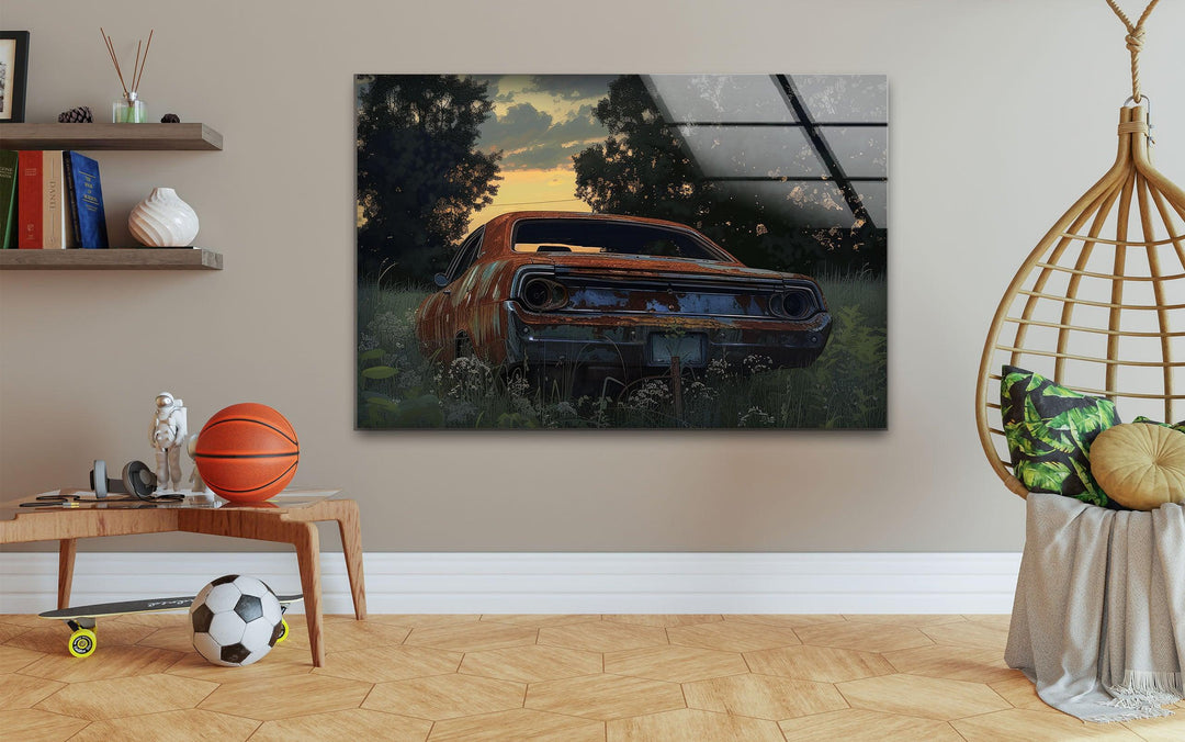 Muscle-Car-Vintage-Wandkunst aus Glas