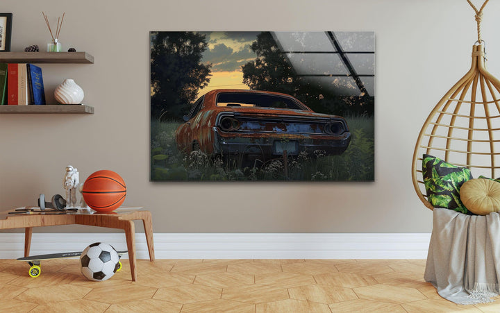 Muscle-Car-Vintage-Wandkunst aus Glas
