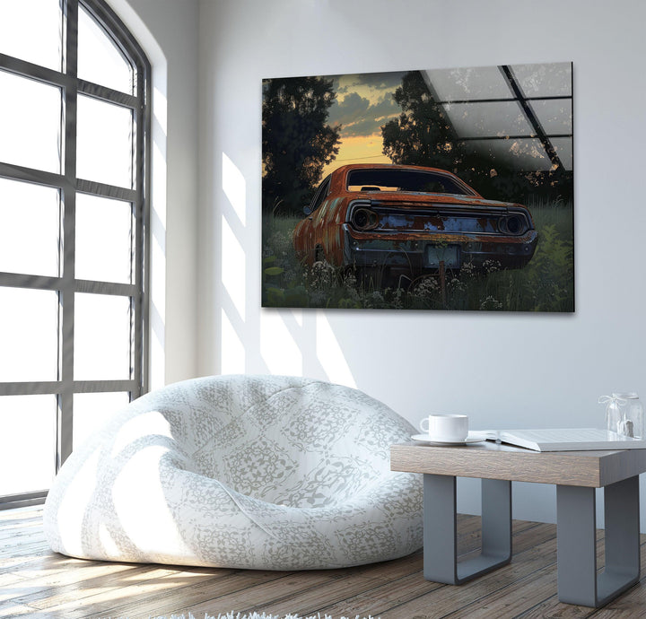Muscle-Car-Vintage-Wandkunst aus Glas