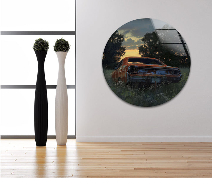 Muscle-Car-Vintage-Wandkunst aus Glas