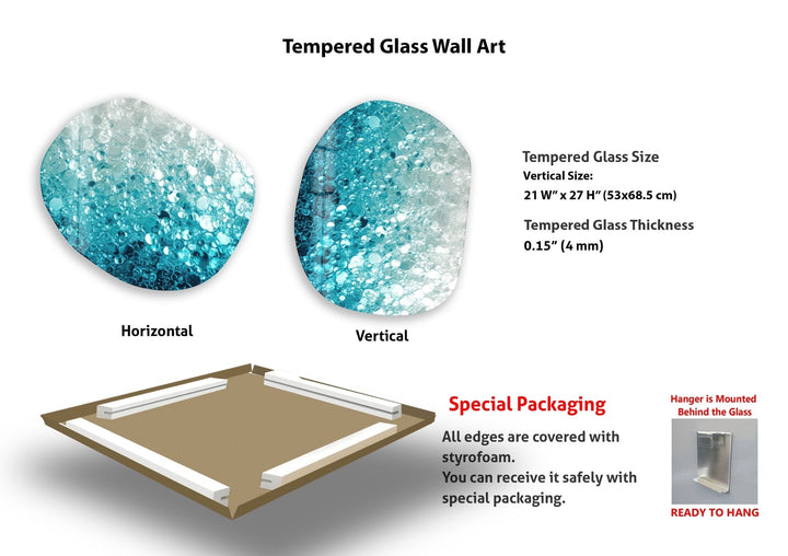 Abstarct Blue Bubbles Glass Wall Art, glass pictures for Wall, glass prints wall art
