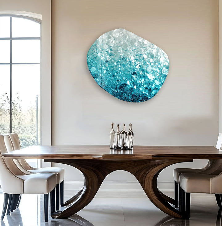 Abstarct Blue Bubbles Glass Wall Art, glass image printing, glass prints from photos
