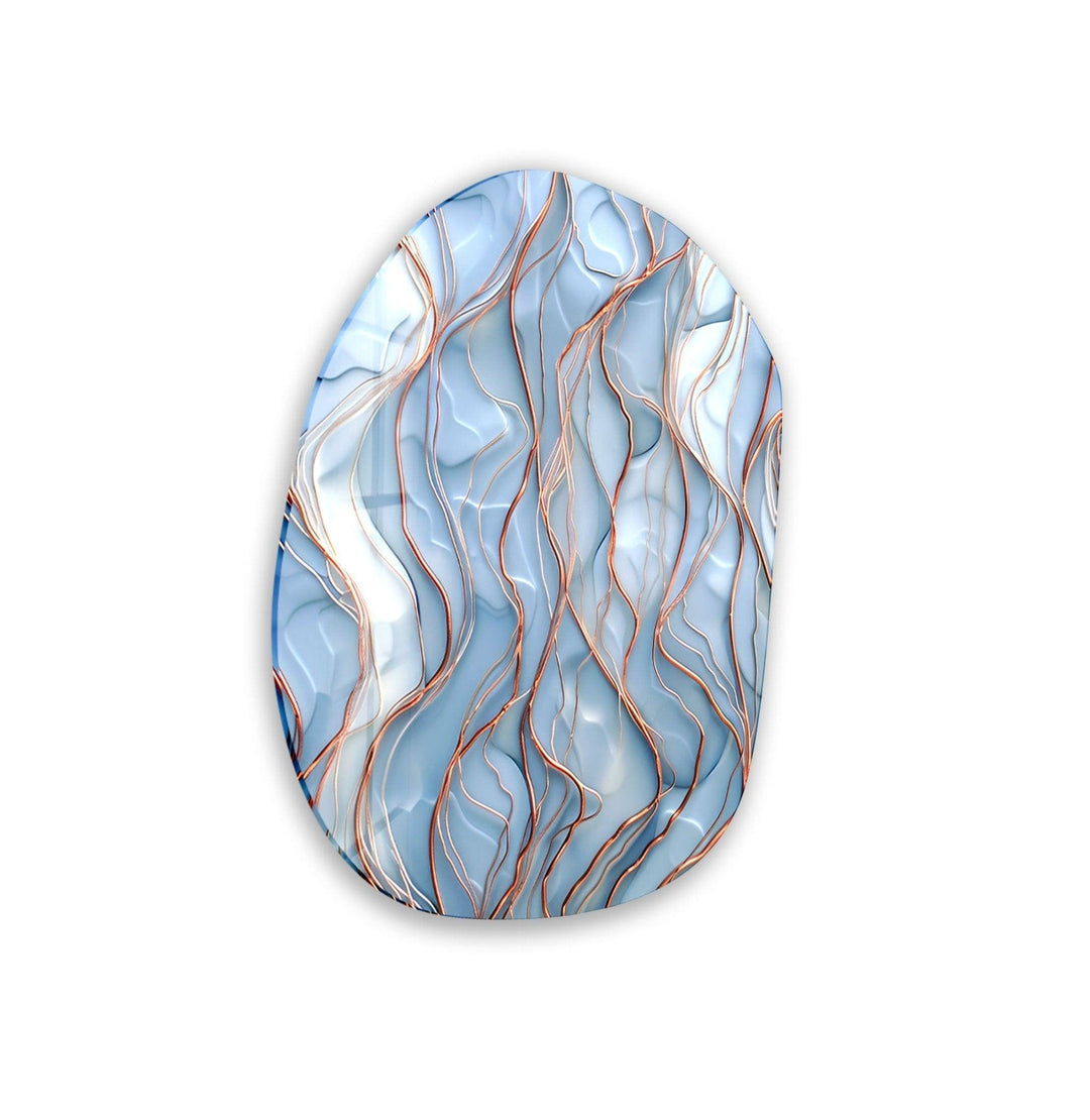 Abstarct Blue Waves Oval Glass Wall Art, glass pictures for Wall, glass prints wall art
