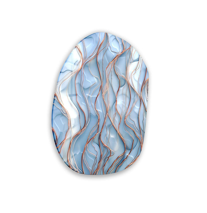 Abstarct Blue Waves Oval Glass Wall Art, glass pictures for Wall, glass prints wall art
