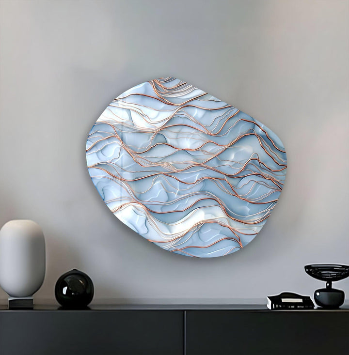Abstarct Blue Waves Oval Glass Wall Art, Glass Printing Wall Art, Print photos on glass

