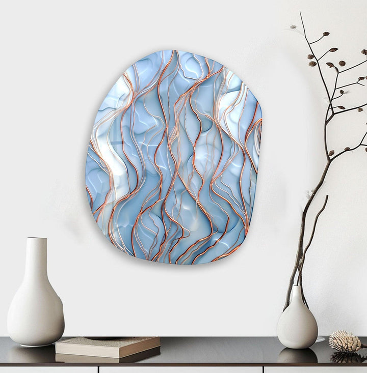 Abstarct Blue Waves Oval Glass Wall Art, art glass wall art, glass wall art pictures
