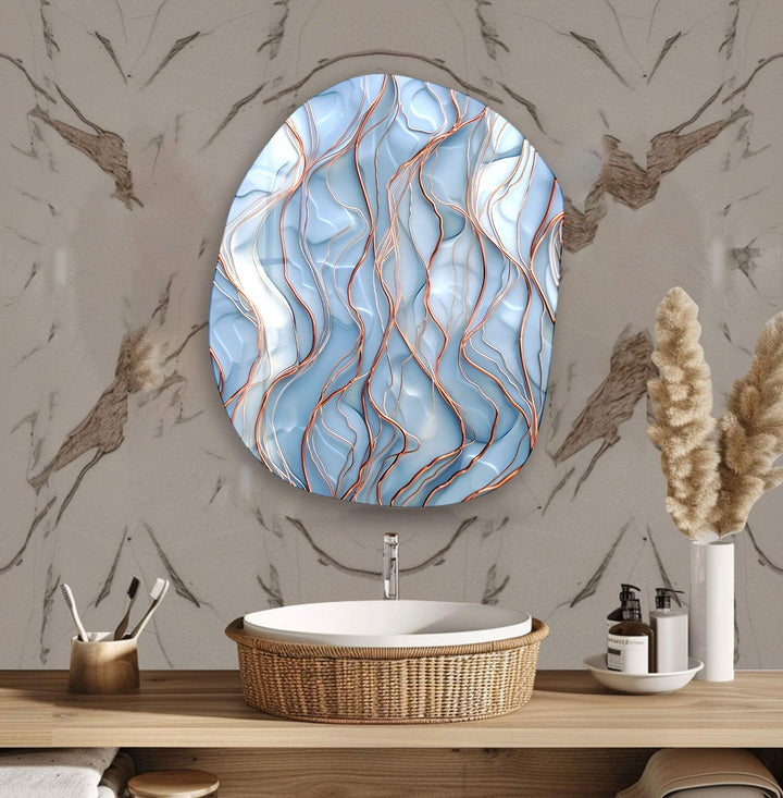 Abstarct Blue Waves Oval Glass Wall Art, glass image printing, glass prints from photos
