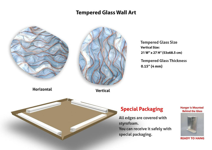 Abstarct Blue Waves Oval Glass Wall Art, photo print on glass, prints on glass wall art
