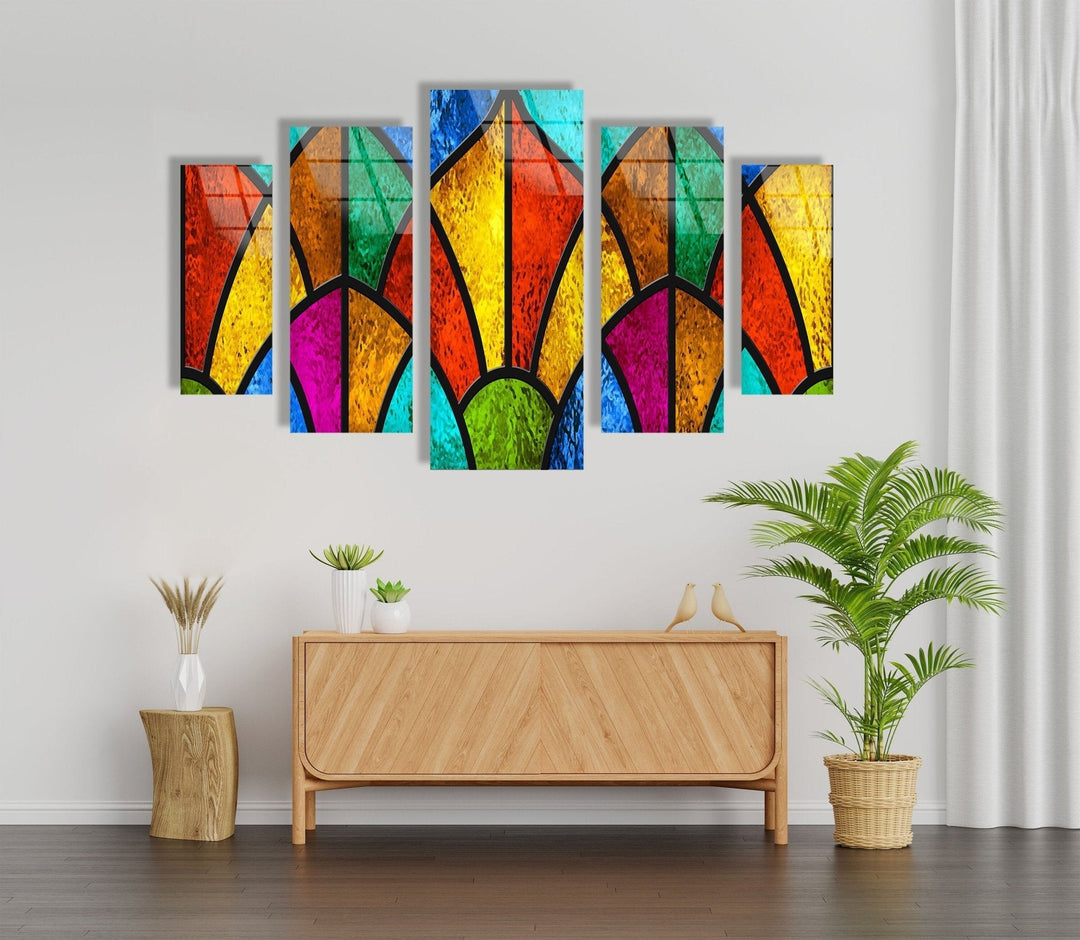 Abstarct Colorful Stained Glass Wall Art, picture on glass wall art, photos printed on glass