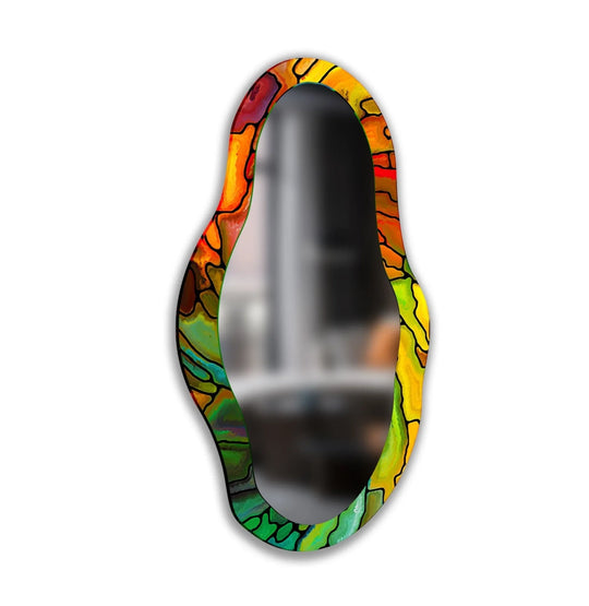 Abstract asymmetric wall mirror with a vibrant colorful frame an organic modern wall mirror ideal for artistic décor