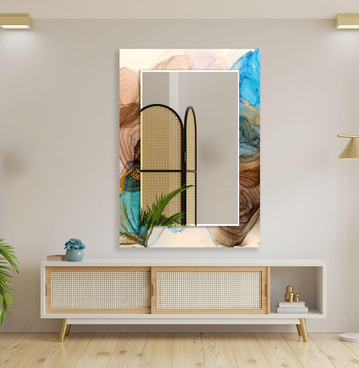 Abstract Beige & Wood Wall Mirror Small Mirror
