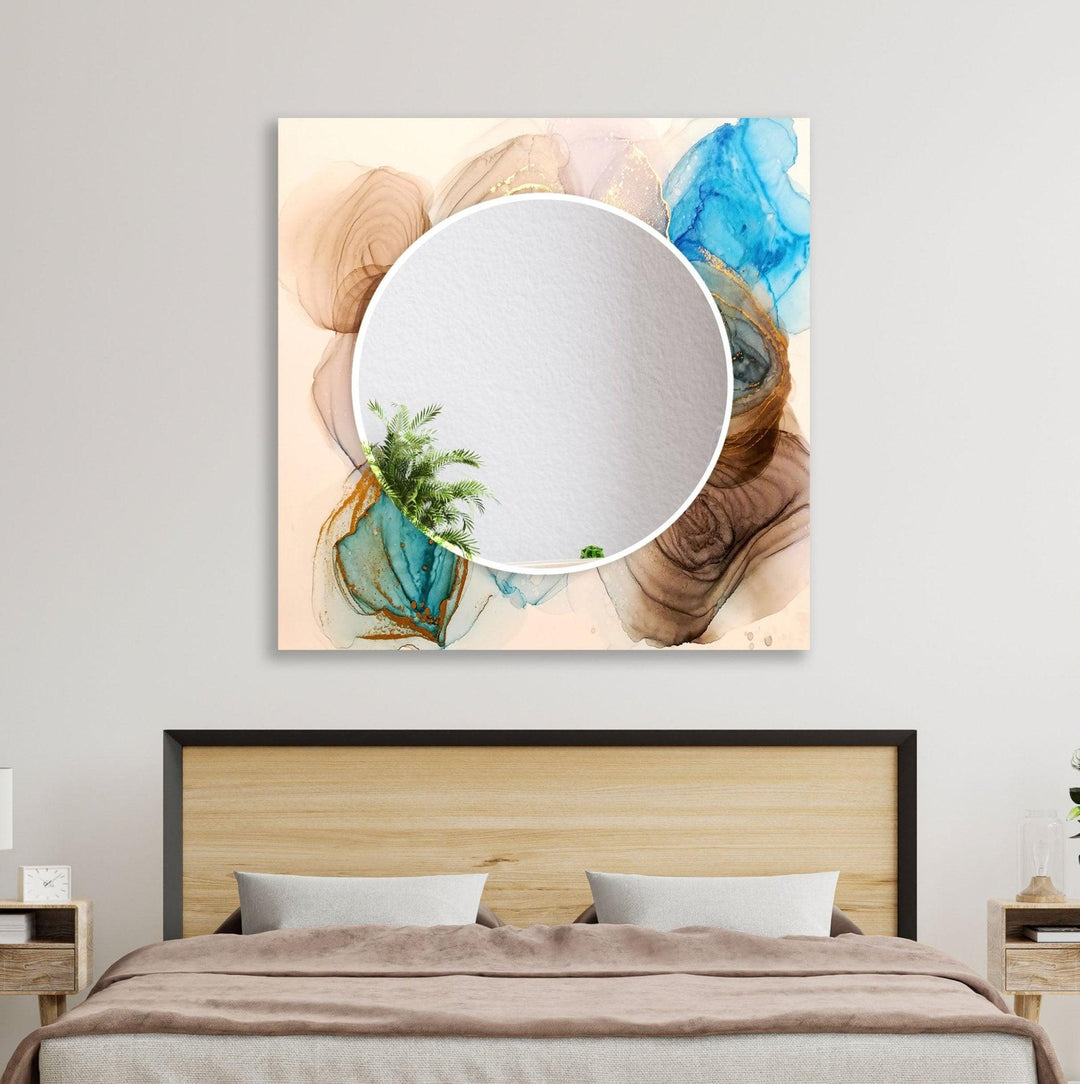 Abstract Beige & Wood Wall Mirror Living Room Mirror
