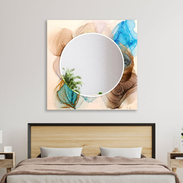 Abstract Beige & Wood Wall Mirror Living Room Mirror
