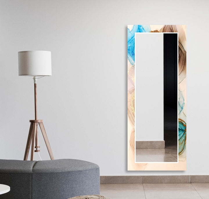 Abstract Beige & Wood Wall Mirror Dining Room Mirror
