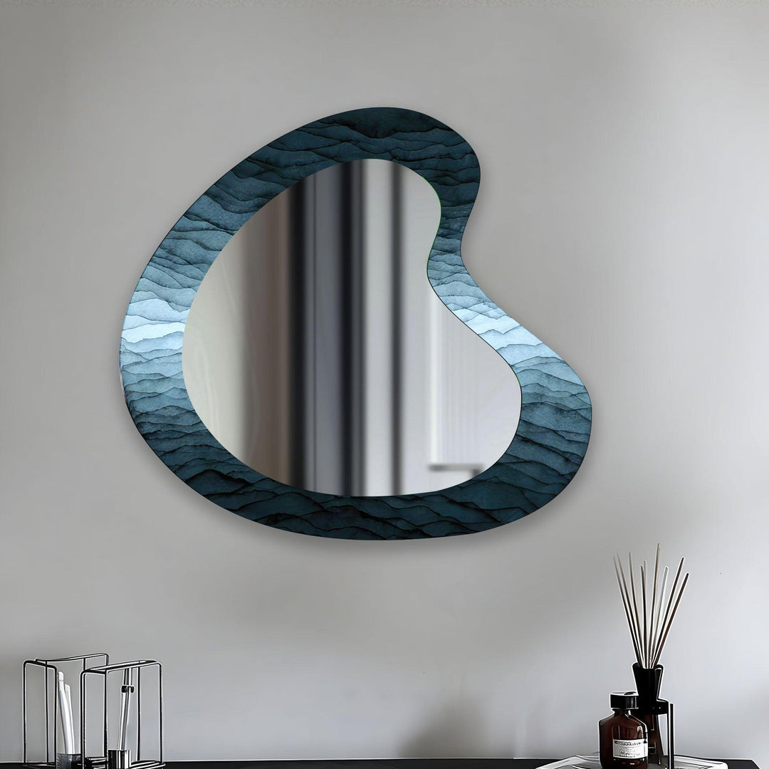 Abstrakter blauer asymmetrischer Wandspiegel