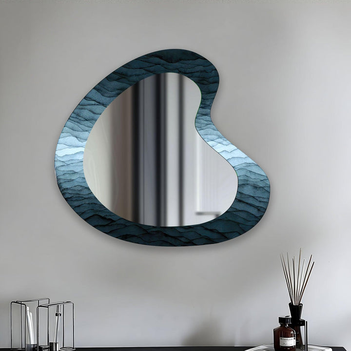 Abstrakter blauer asymmetrischer Wandspiegel