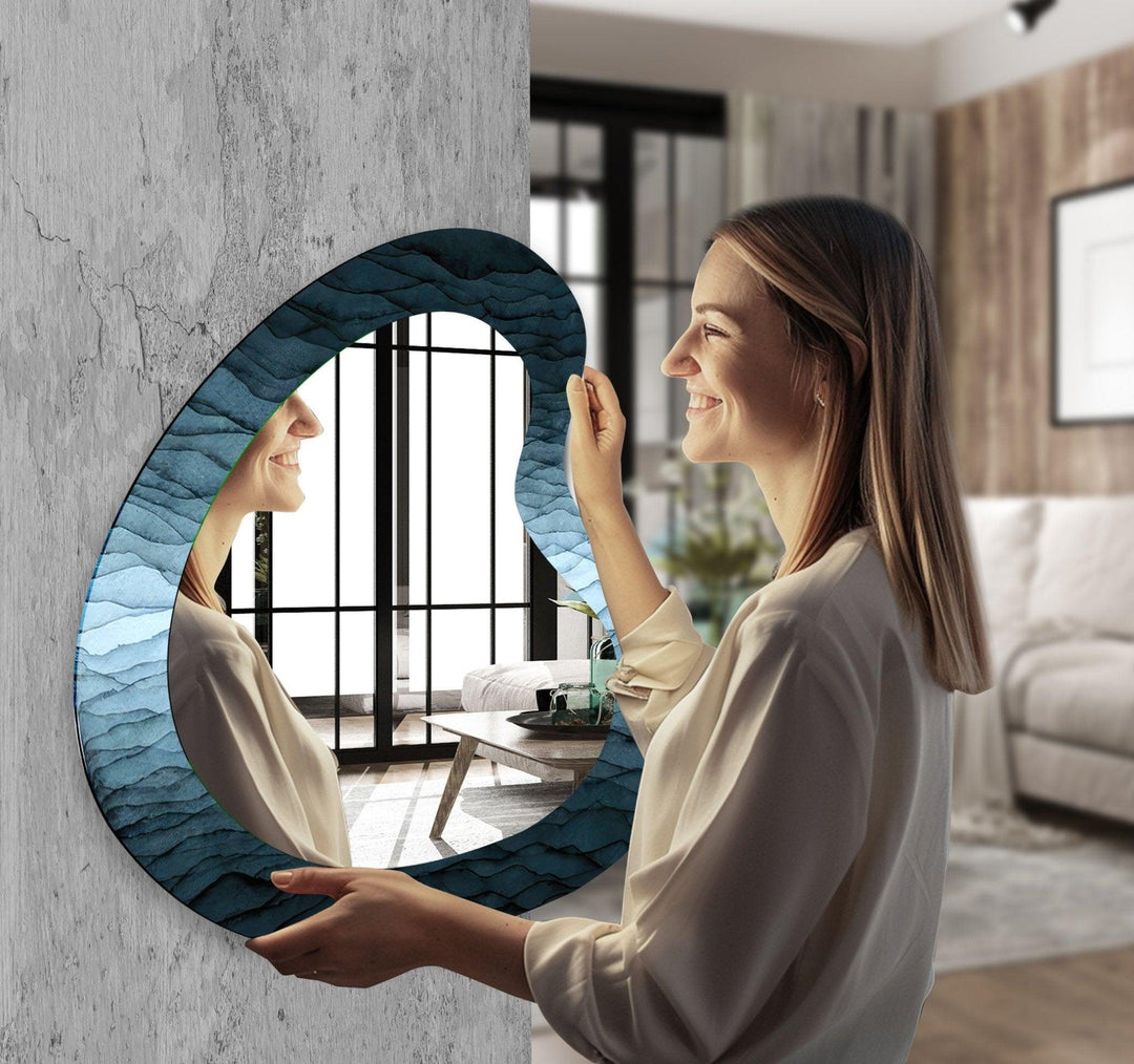 Abstrakter blauer asymmetrischer Wandspiegel