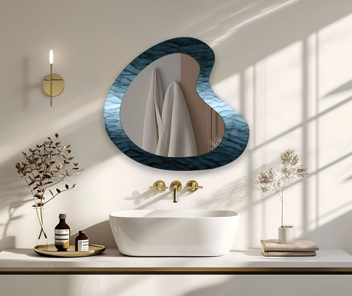 Abstrakter blauer asymmetrischer Wandspiegel