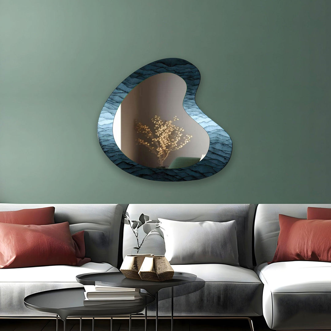 Abstrakter blauer asymmetrischer Wandspiegel