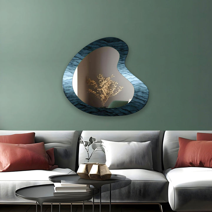 Abstrakter blauer asymmetrischer Wandspiegel