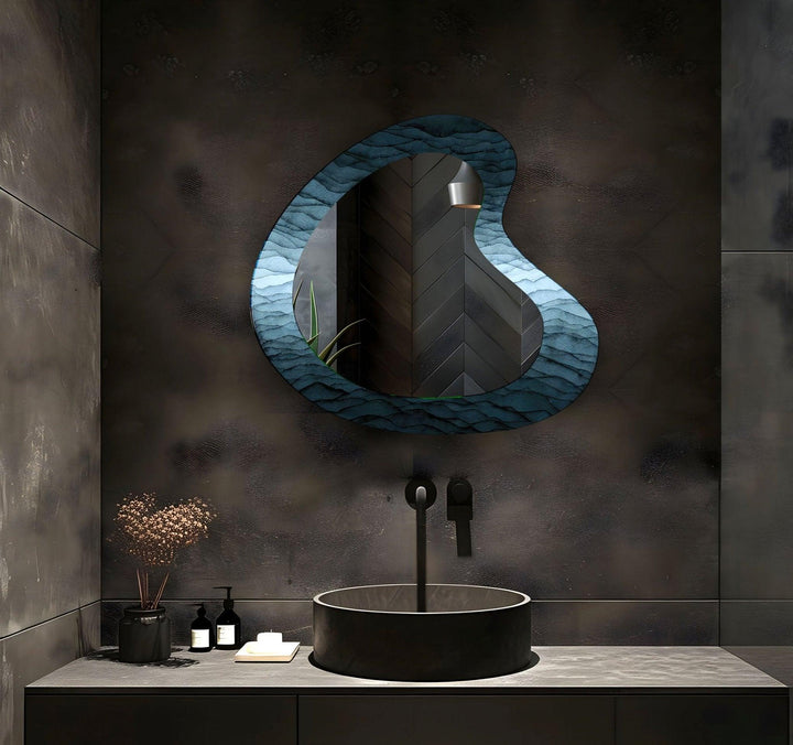 Abstrakter blauer asymmetrischer Wandspiegel