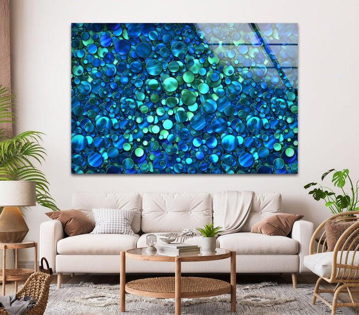 Abstract Blue Circles Glass Wall Art, custom glass pictures, glass art prints