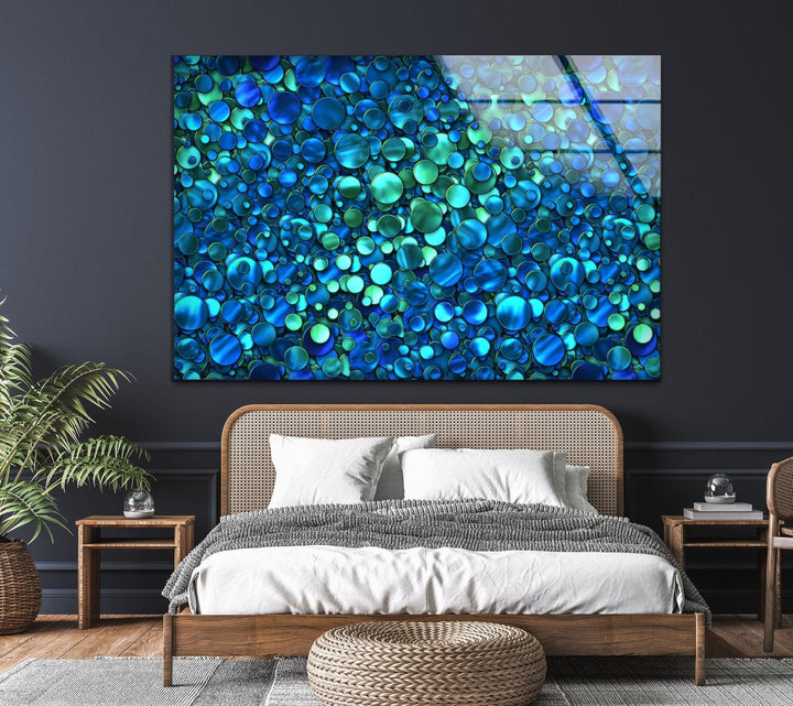 Abstract Blue Circles Glass Wall Art, stained glass wall art, stained glass wall decor