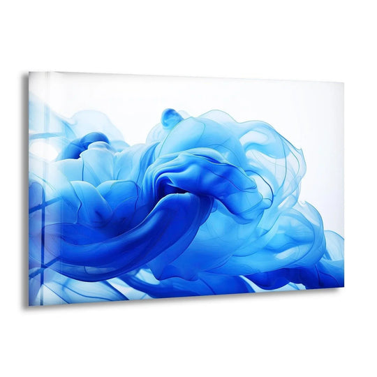 Realistic detail of swirling sapphire blue abstract forms, a unique modern wall decor piece.