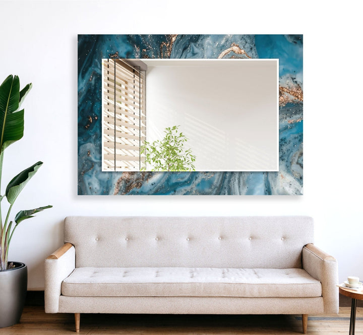 Abstract Blue Golden Details Wall Mirrors big mirror

