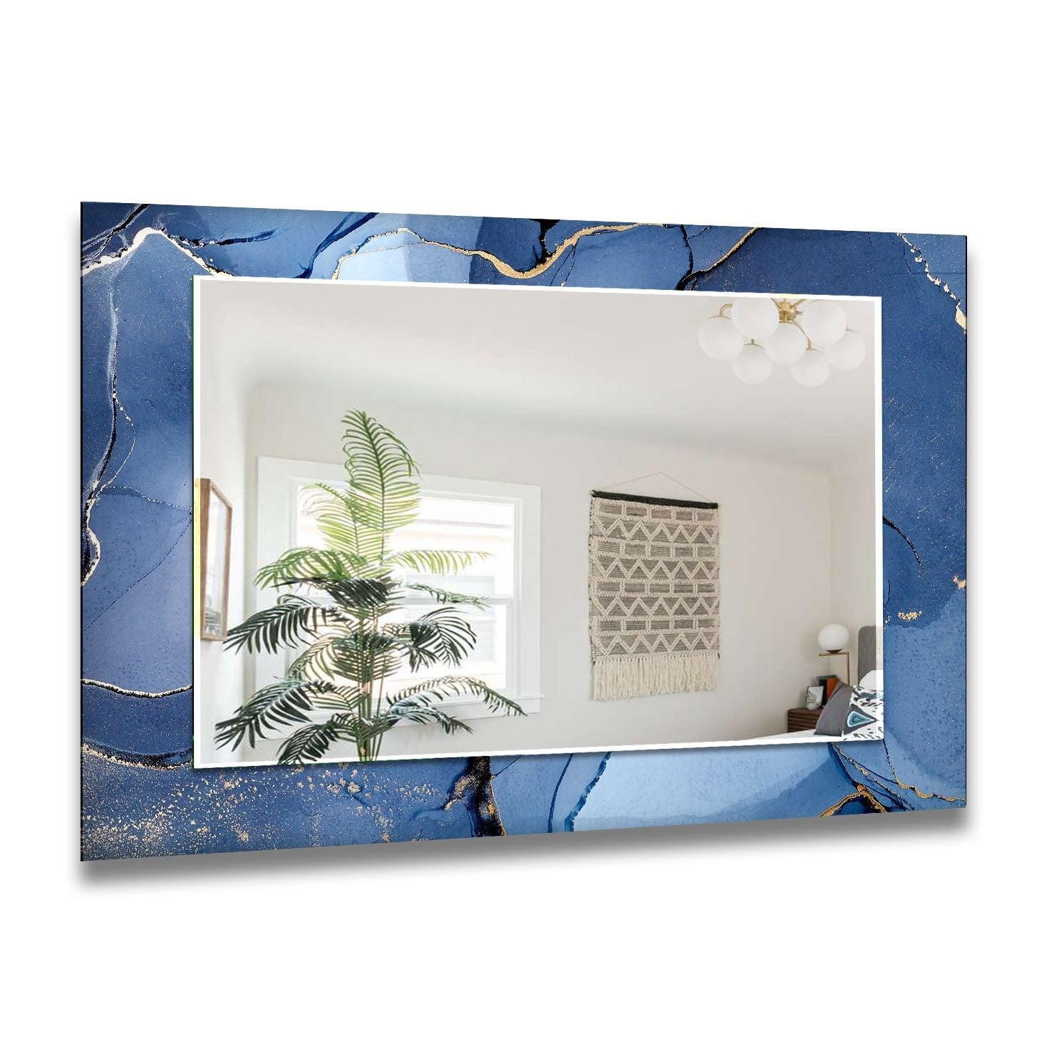 Abstract blue marble mirror for wall decor features a striking artistic pattern, making it a beautiful and functional decorative piece.