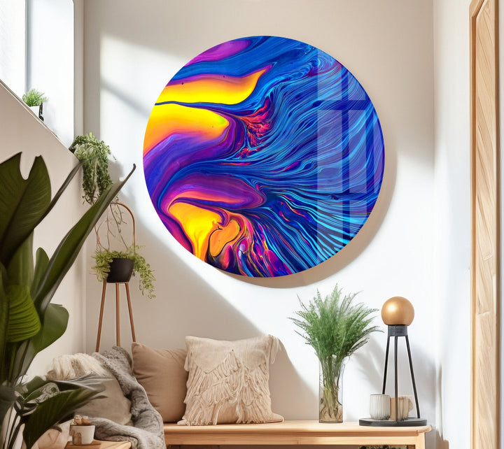 Blue and Orange Abstract Glass Wall Art, picture on glass wall art, photos printed on glass