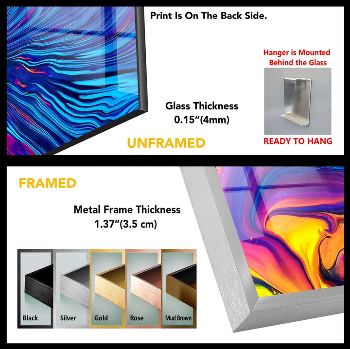 Blue and Orange Abstract Glass Wall Art, glass image printing, glass prints from photos