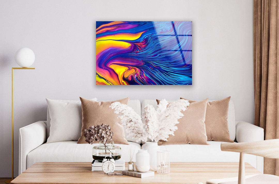 Blue and Orange Abstract Glass Wall Art, glass art for the Wall, custom glass pictures