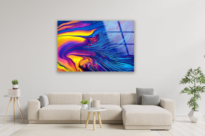 Blue and Orange Abstract Glass Wall Art, large glass photo prints, glass wall photos